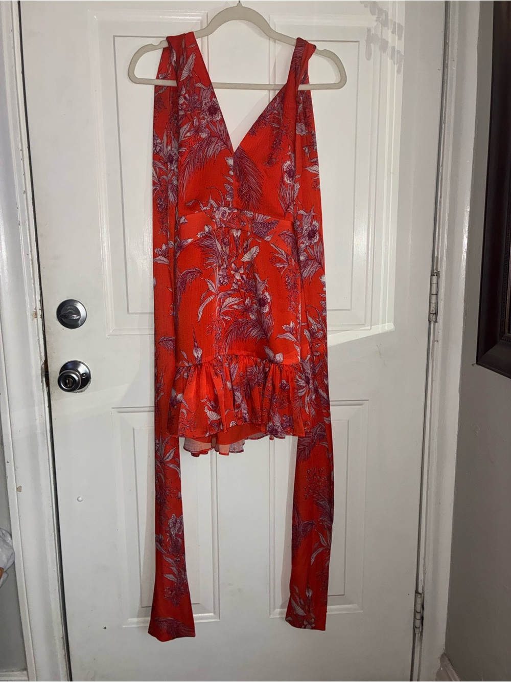 Alexis Red Floral V-Neck Mini Dress with Ruffle Hem